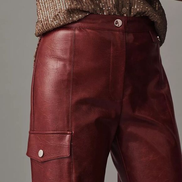 ❤️Elegant ANTHROPOLOGIE Faux Leather Wide-Leg Pants | sz.12 - Picture 8 of 9